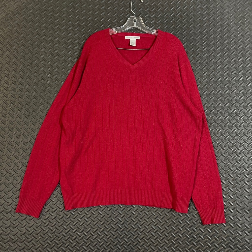 Geoffrey Beene 100% Cashmere Red Ribbed‎ V-Neck Pullover Sweater Men's Size XXL
